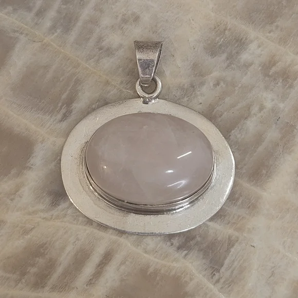 Rose Quartz Sterling Silver Mexico 925 Pendant 16 Grams - Picture 11 of 11